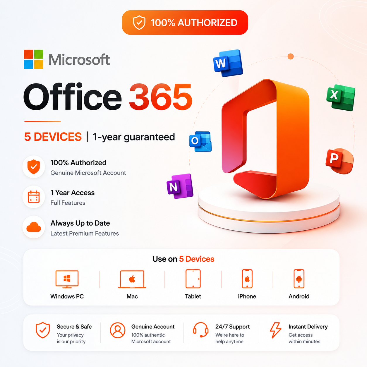 Microsoft Office 365 | 5 DEVICES | 1-year guaranteed
